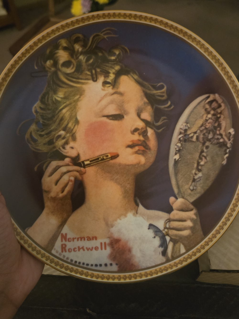 Norman Rockwell Decorative Kids Plate - Blue and Gold